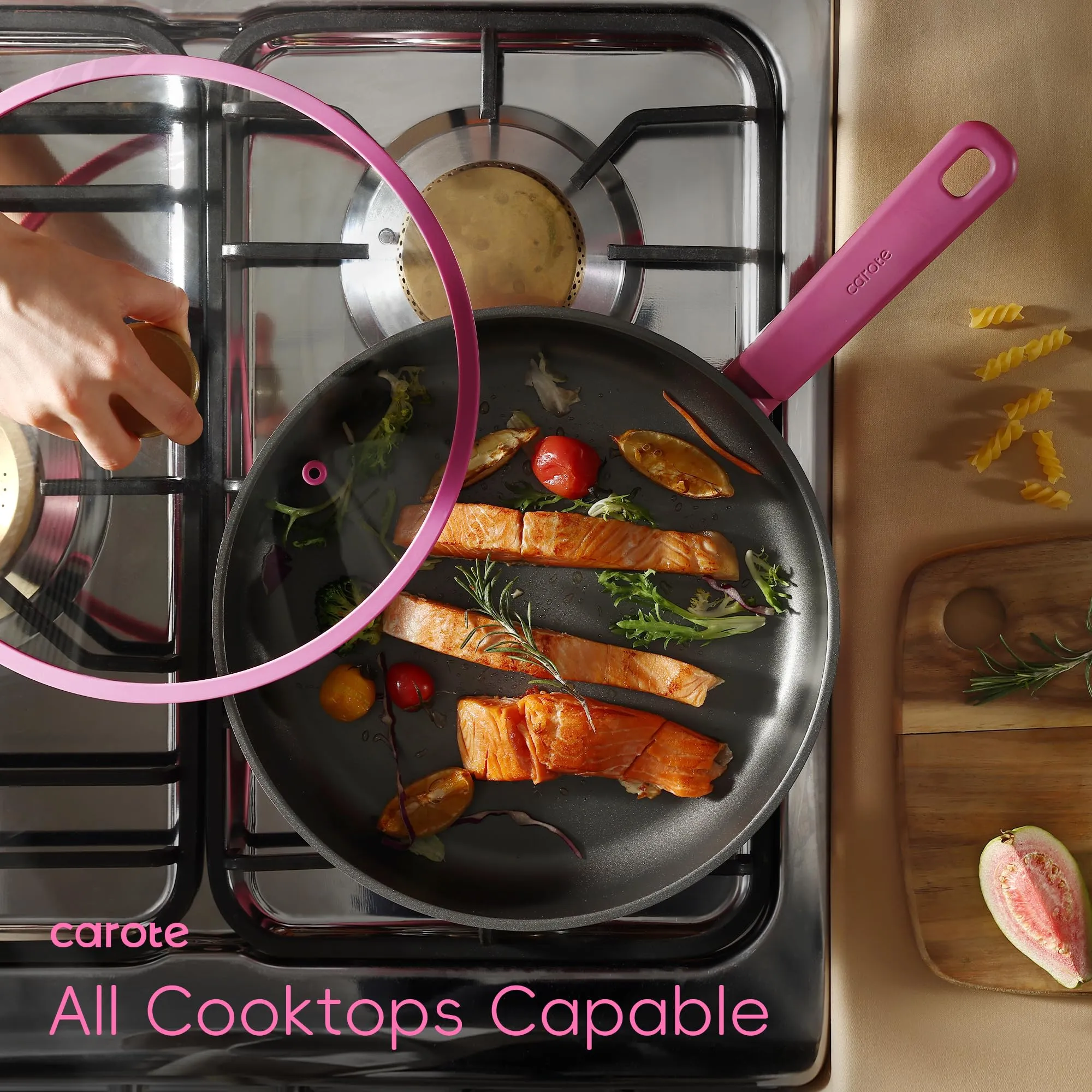 CAROTE 16 Piece Nonstick Kitchen Cookware Sets, Pots and Pans Set Non Stick,Induction Cooking Set W/Frying Pans, Saucepans