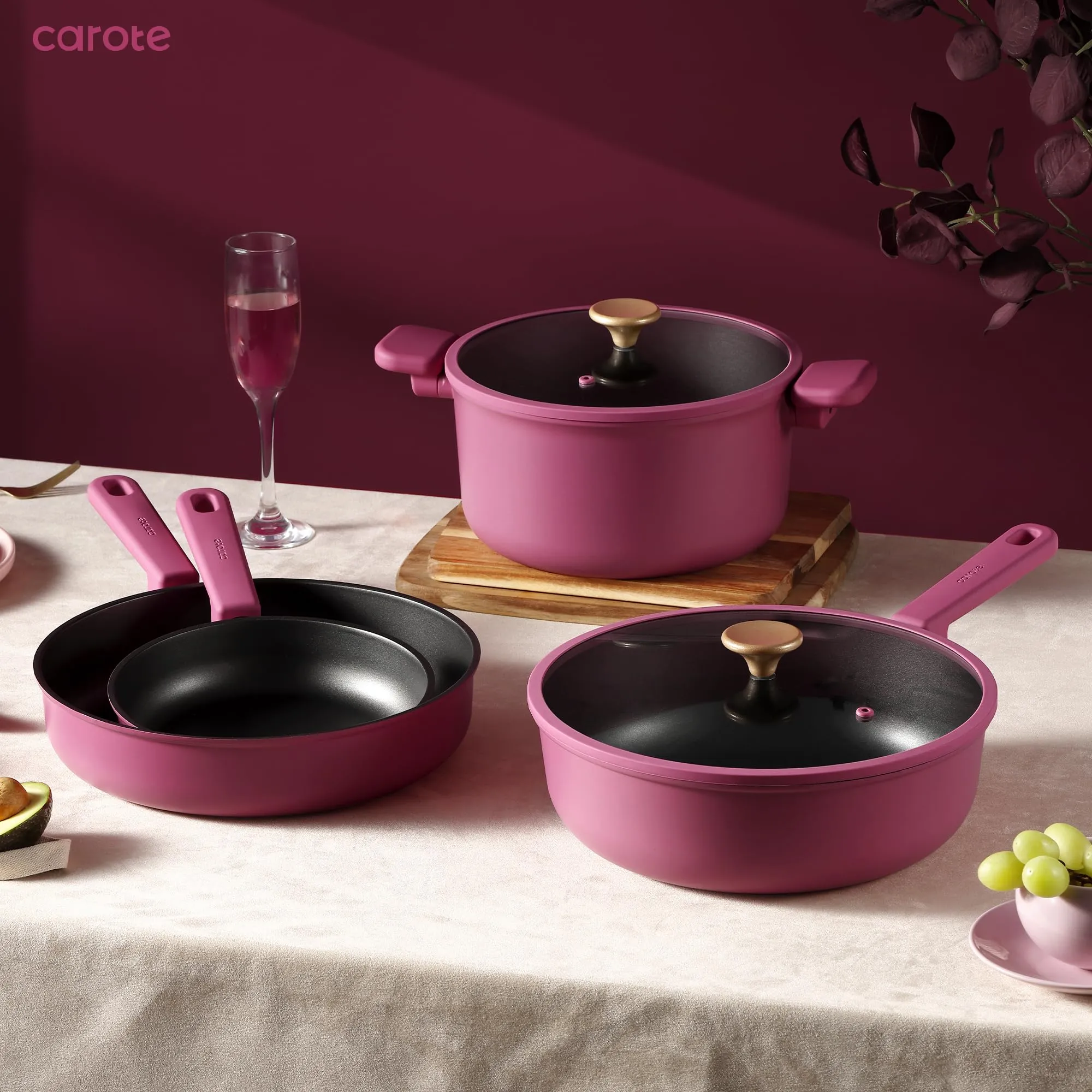 CAROTE 16 Piece Nonstick Kitchen Cookware Sets, Pots and Pans Set Non Stick,Induction Cooking Set W/Frying Pans, Saucepans