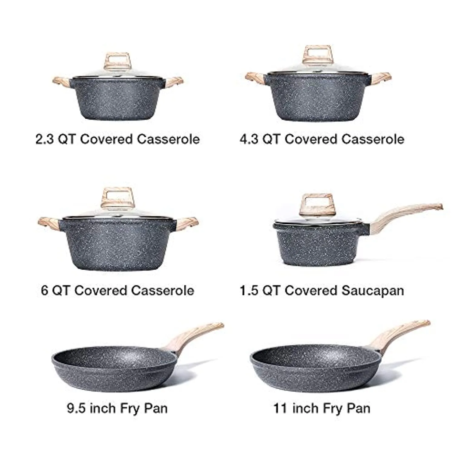 Carote Nonstick Granite Cookware Sets, 10 Pcs Pots and Pans Set, Non Stick Stone Kitchen Cooking Set with Frying Pans(Granite, Induction Cookware)