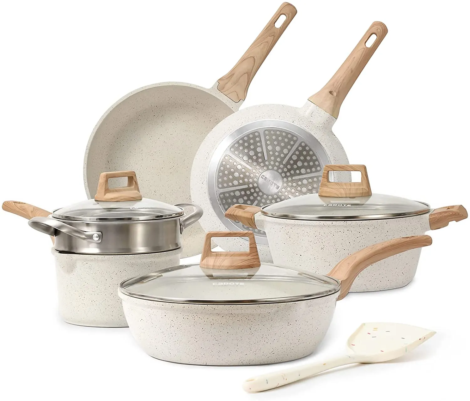 Carote Nonstick Granite Cookware Sets, 10 Pcs Pots and Pans Set, Non Stick Stone Kitchen Cooking Set with Frying Pans(Granite, Induction Cookware)