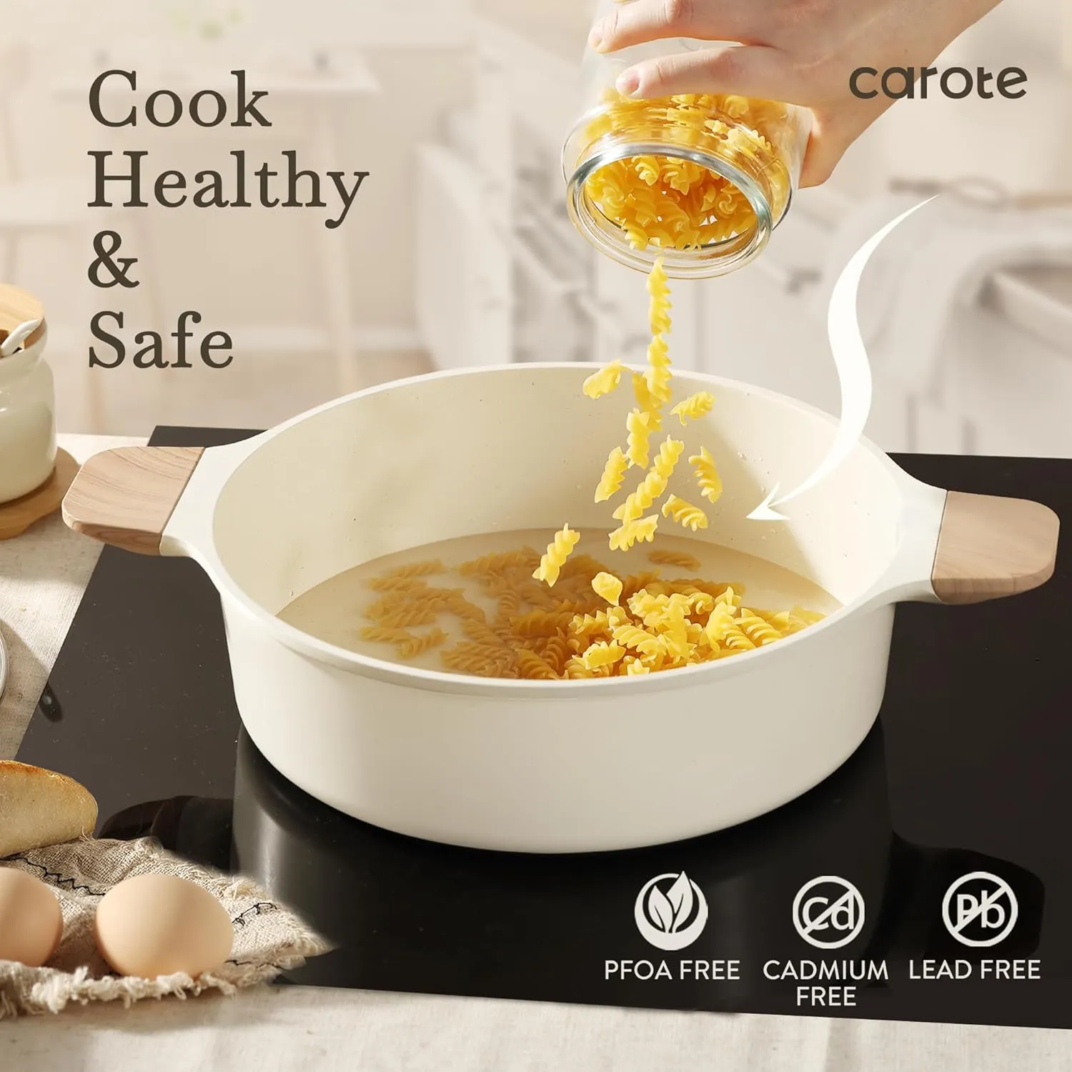 CAROTE Nonstick Pots and Pans Set, Cookware Set Induction Kitchen Cooking Set w/Stock pot & Saucepans, White Granite 13pcs