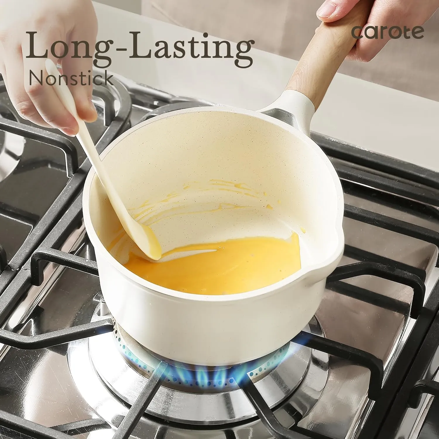 CAROTE Nonstick Pots and Pans Set, Cookware Set Induction Kitchen Cooking Set w/Stock pot & Saucepans, White Granite 13pcs
