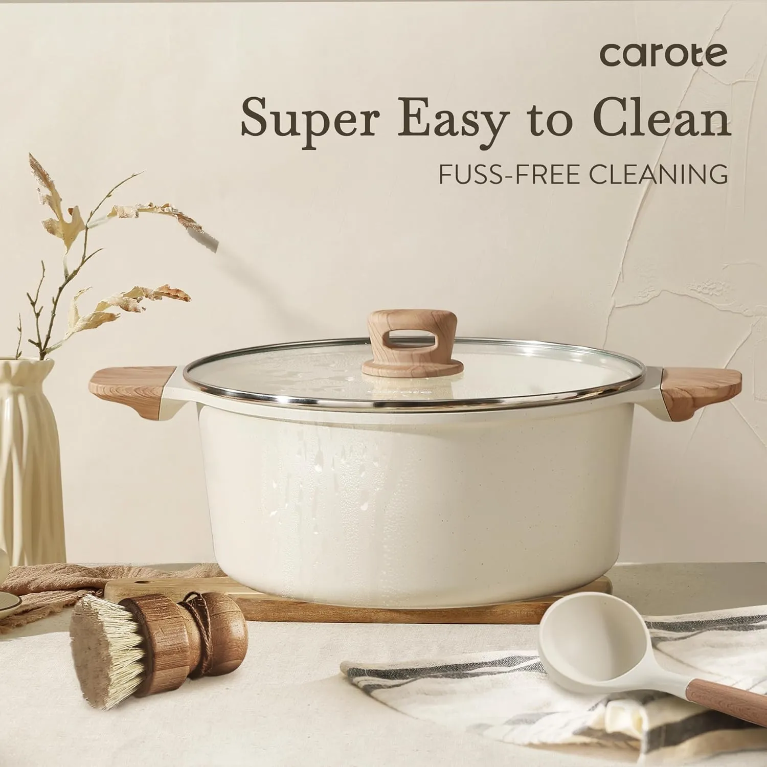 CAROTE Nonstick Pots and Pans Set, Cookware Set Induction Kitchen Cooking Set w/Stock pot & Saucepans, White Granite 13pcs