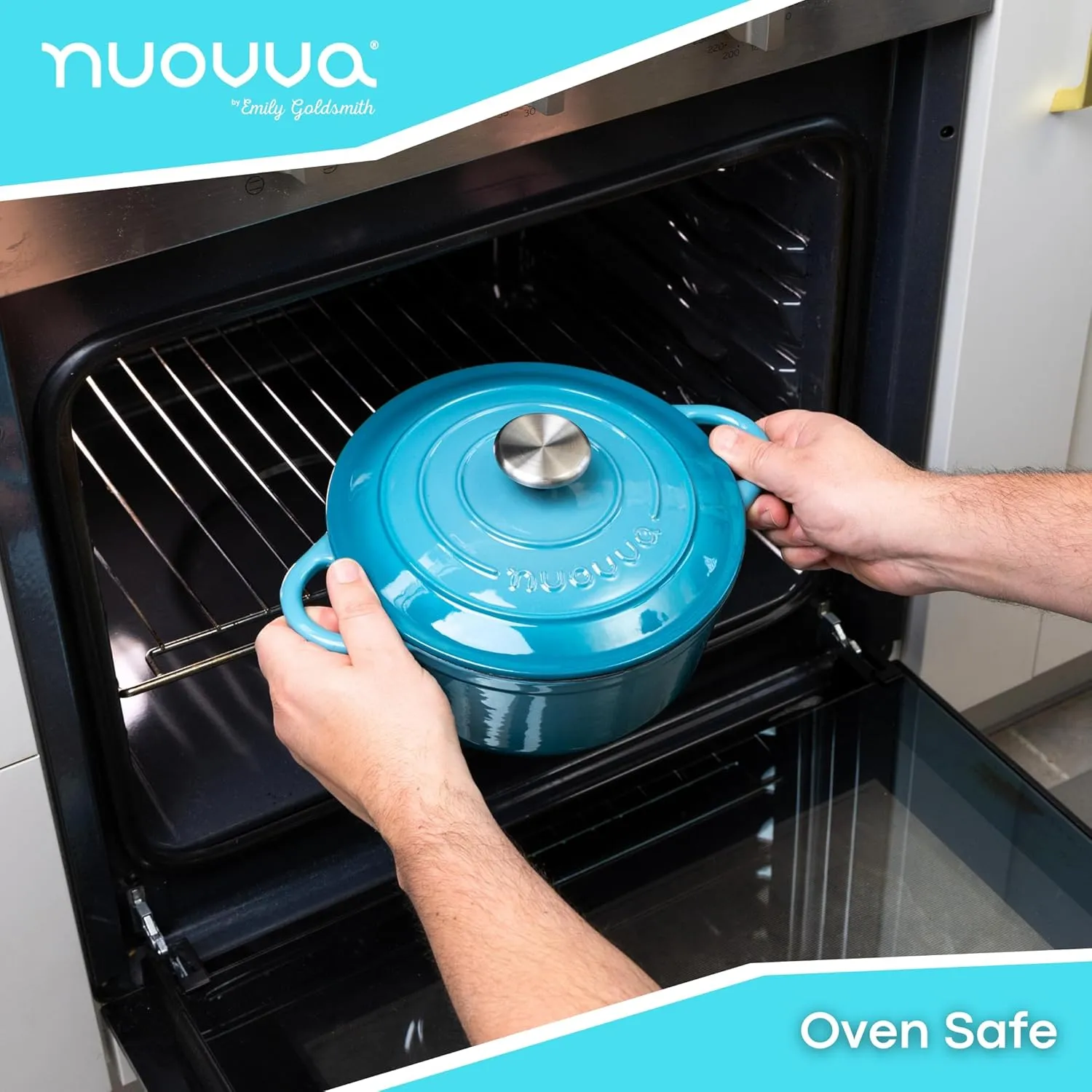 Cast Iron Dutch Oven with Lid – Non-Stick Ovenproof Enamelled Casserole Pot – Sturdy Dutch Oven Cookware – Blue, 2.1-Quart, 20cm – by Nuovva