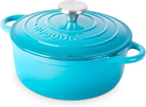 Cast Iron Dutch Oven with Lid – Non-Stick Ovenproof Enamelled Casserole Pot – Sturdy Dutch Oven Cookware – Blue, 2.1-Quart, 20cm – by Nuovva