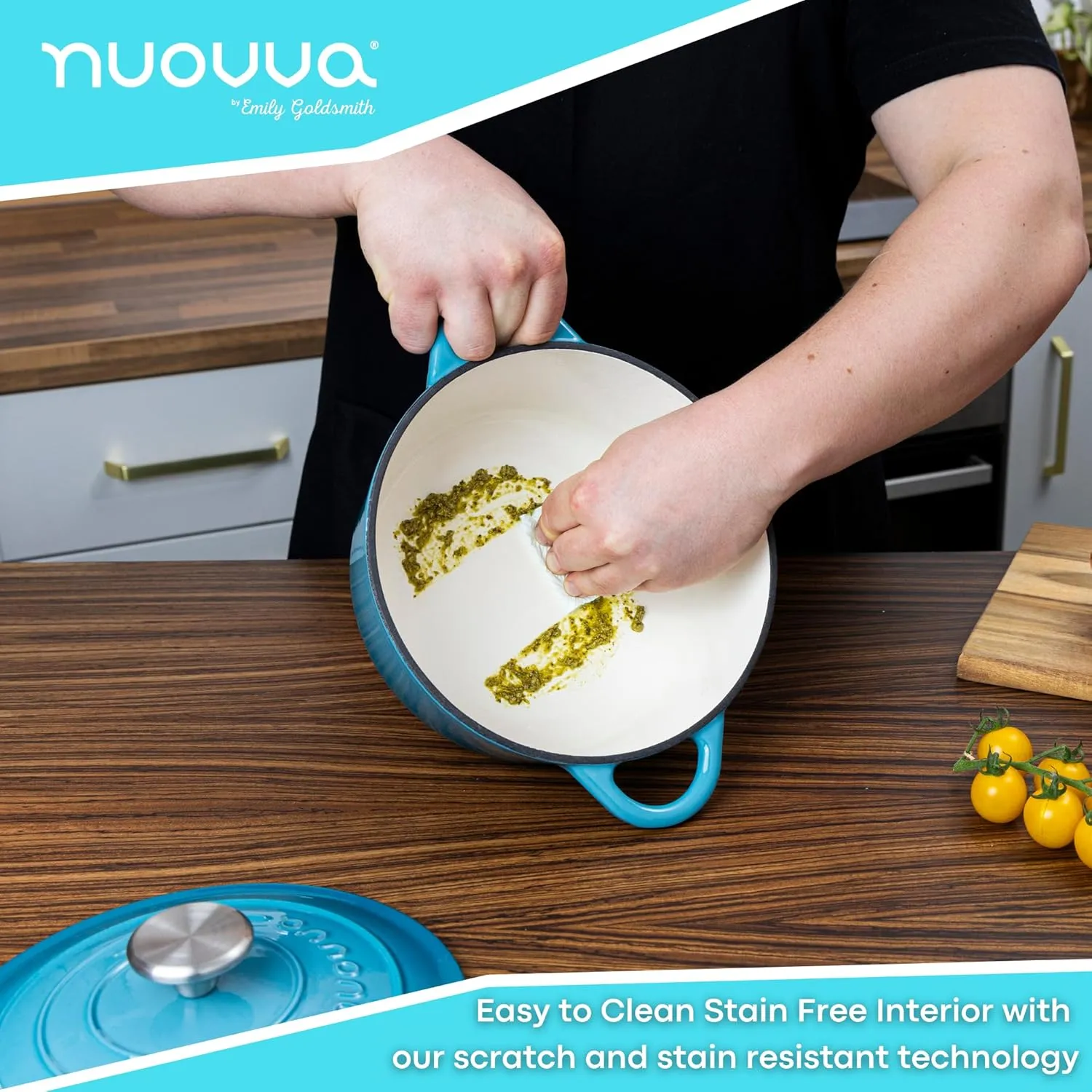 Cast Iron Dutch Oven with Lid – Non-Stick Ovenproof Enamelled Casserole Pot – Sturdy Dutch Oven Cookware – Blue, 2.1-Quart, 20cm – by Nuovva