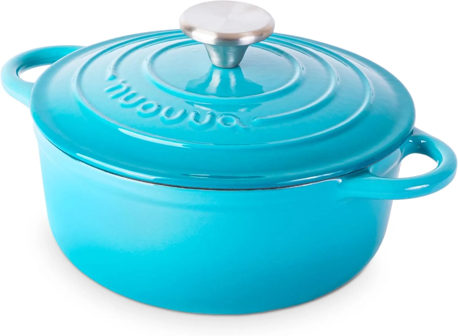 Cast Iron Dutch Oven with Lid – Non-Stick Ovenproof Enamelled Casserole Pot – Sturdy Dutch Oven Cookware – Blue, 2.1-Quart, 20cm – by Nuovva