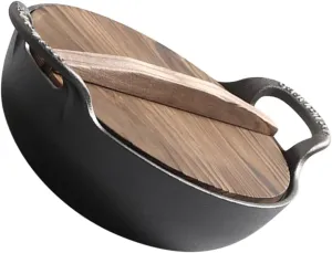 Cast Iron Uncoated Iron Pan Skillet with Cooking Pot Handle Sturdy Outdoor Picnic Cookware