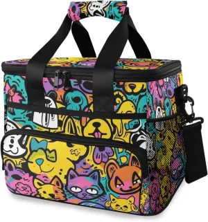 Cat Breed Graffiti Dog Paw Doodle Cooler Bag Insulated Cooler Soft Sided Cooler 24 Can Portable Picnic Bag Large Leakproof Lunch Bag Box for Beach Grocery Camping Travel Car Men Women