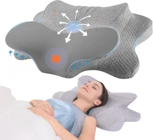 Cervical Neck Pillow - Memory Foam Pillow for Pain Relief Sleeping, Ergonomic Neck Support Contour Pillows for Side Back Stomach Sleepers,Orthopedic Breathable Pillowcase, Grey