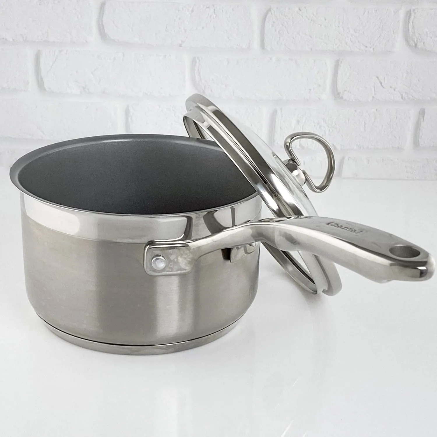 Chantal Induction 21 Steel 2 qt Non Stick Saucepan with Tempered Glass Lid, Ceramic Non Stick, Brushed Stainless Steel