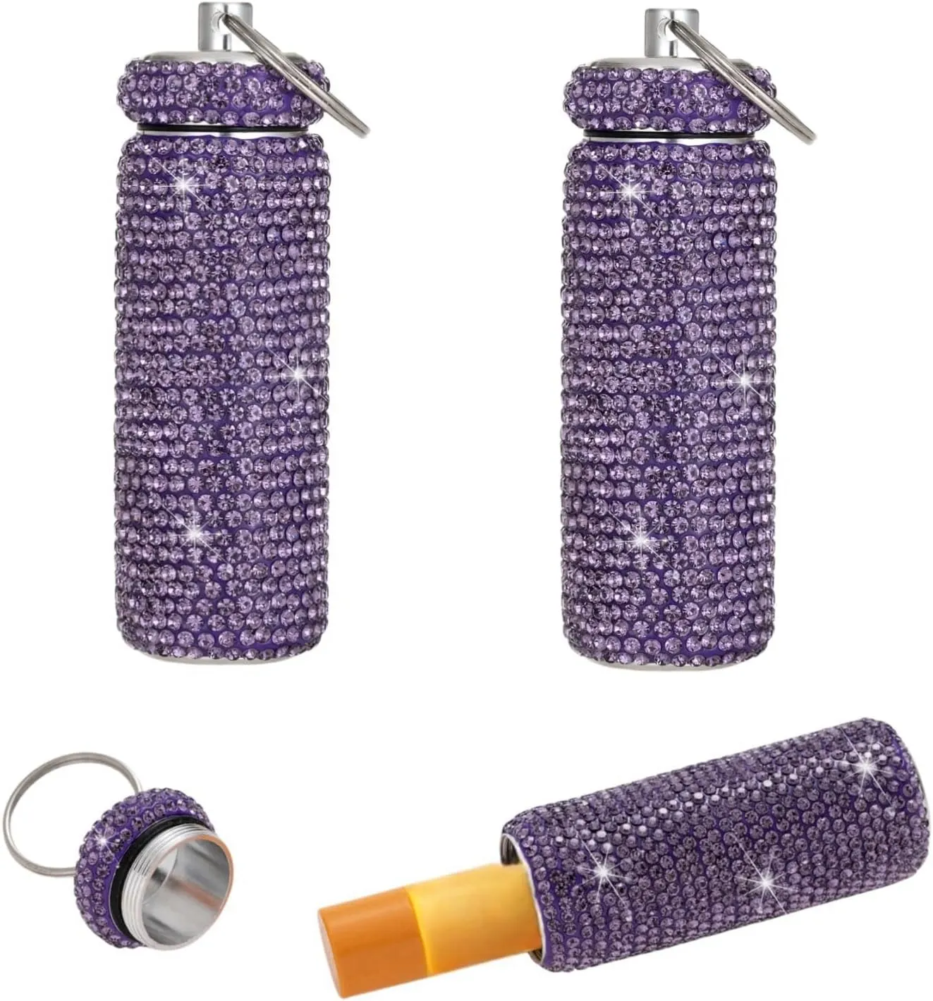 Chapstick Holder Key Chain 2Pcs Lip Balm Gloss Holder Keychain Bling Lipstick Case for Purse Portable Metal Chap Stick Organizer Cute Key Chain Accessories for Women (Sliver)