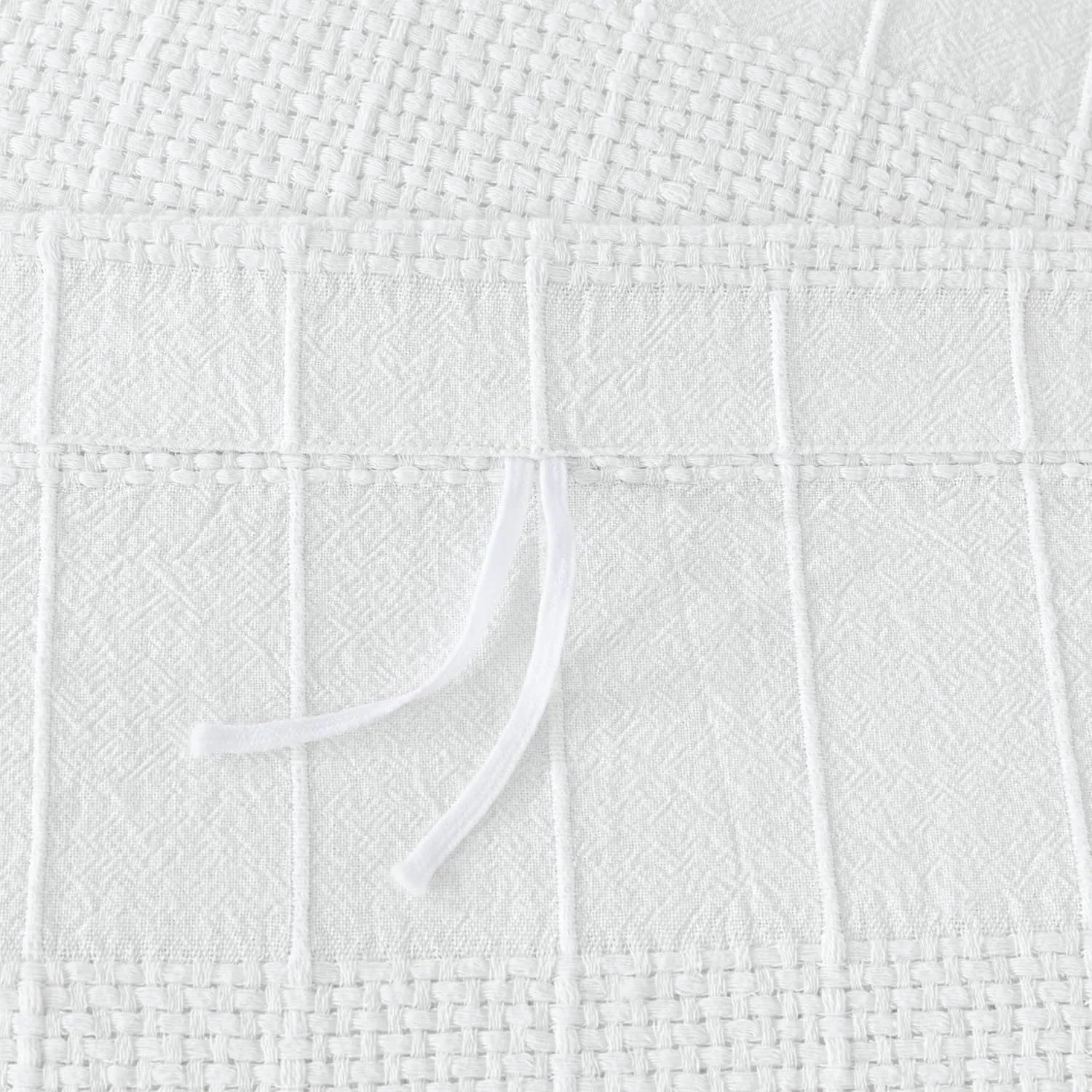 Chezmoi Collection 3-Piece Clip Jacquard Cotton Duvet Cover Set Queen, Boho Chic Textured Tufted Basketweave Striped Comforter Cover with Button Closure, White