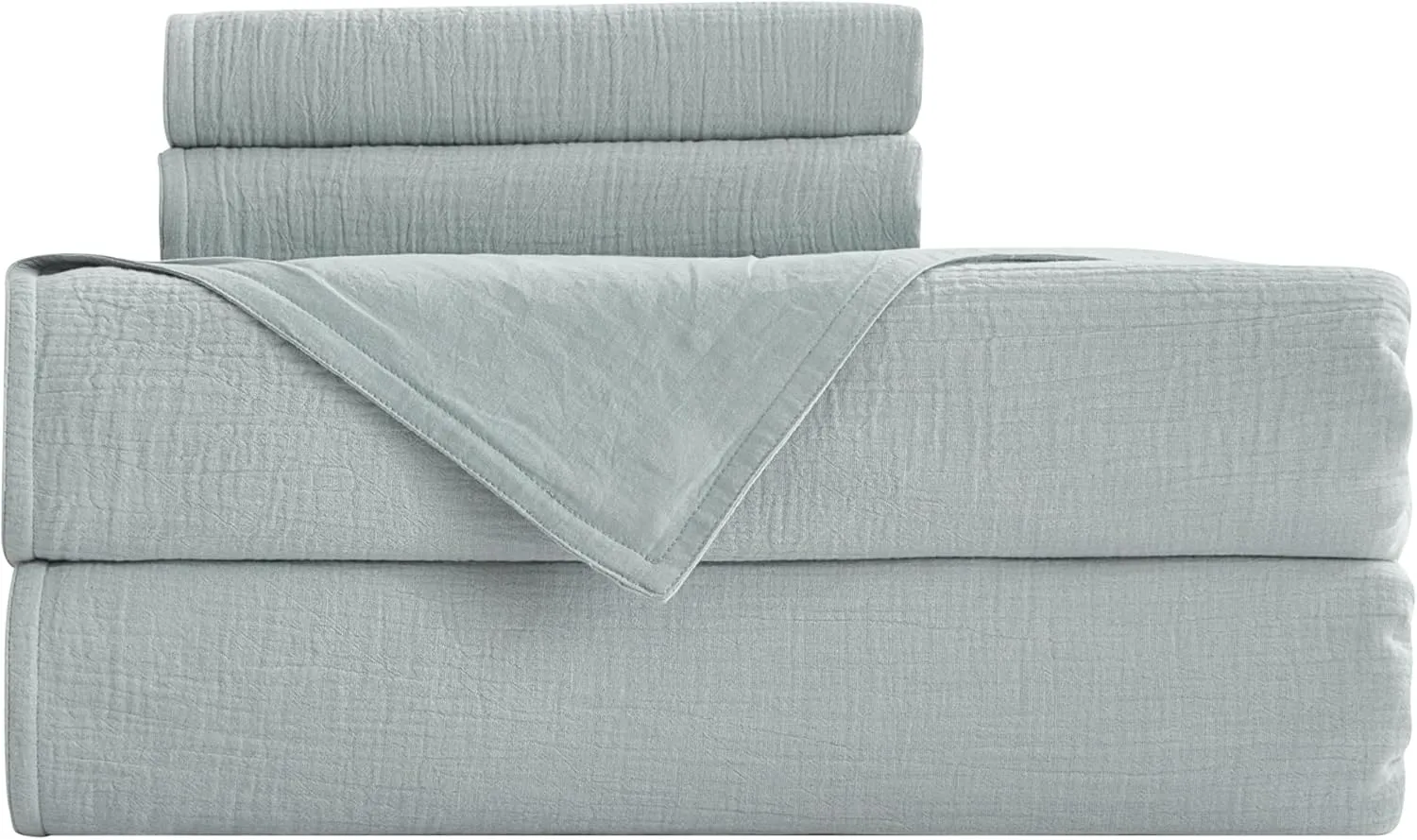 Chezmoi Collection Breeze 3-Piece Cotton Gauze Queen Duvet Cover Set, Light Blue-Gray Soft Washed Cotton Linen Like Textured Breathable Comforter Cover with Button Closure
