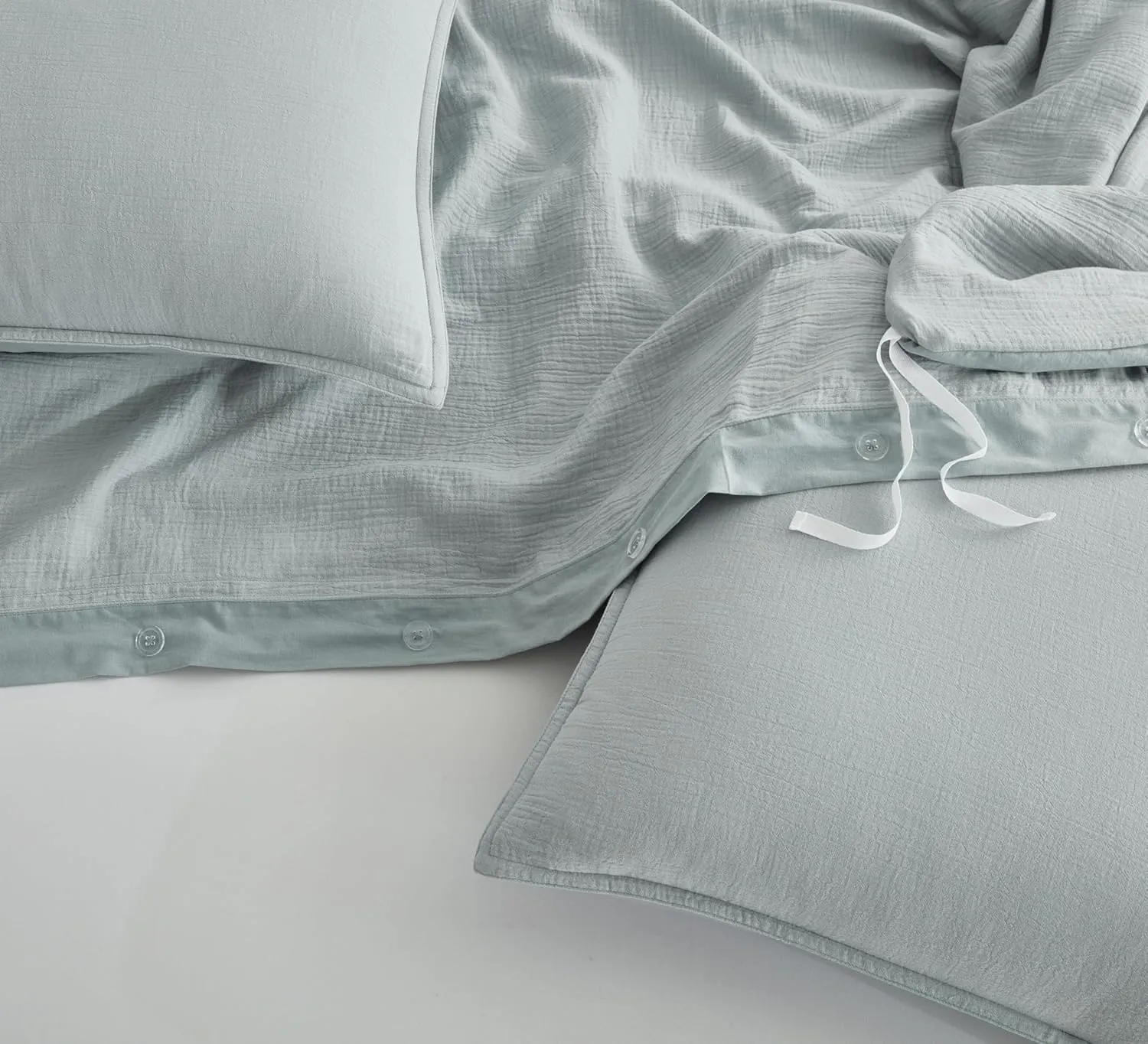 Chezmoi Collection Breeze 3-Piece Cotton Gauze Queen Duvet Cover Set, Light Blue-Gray Soft Washed Cotton Linen Like Textured Breathable Comforter Cover with Button Closure