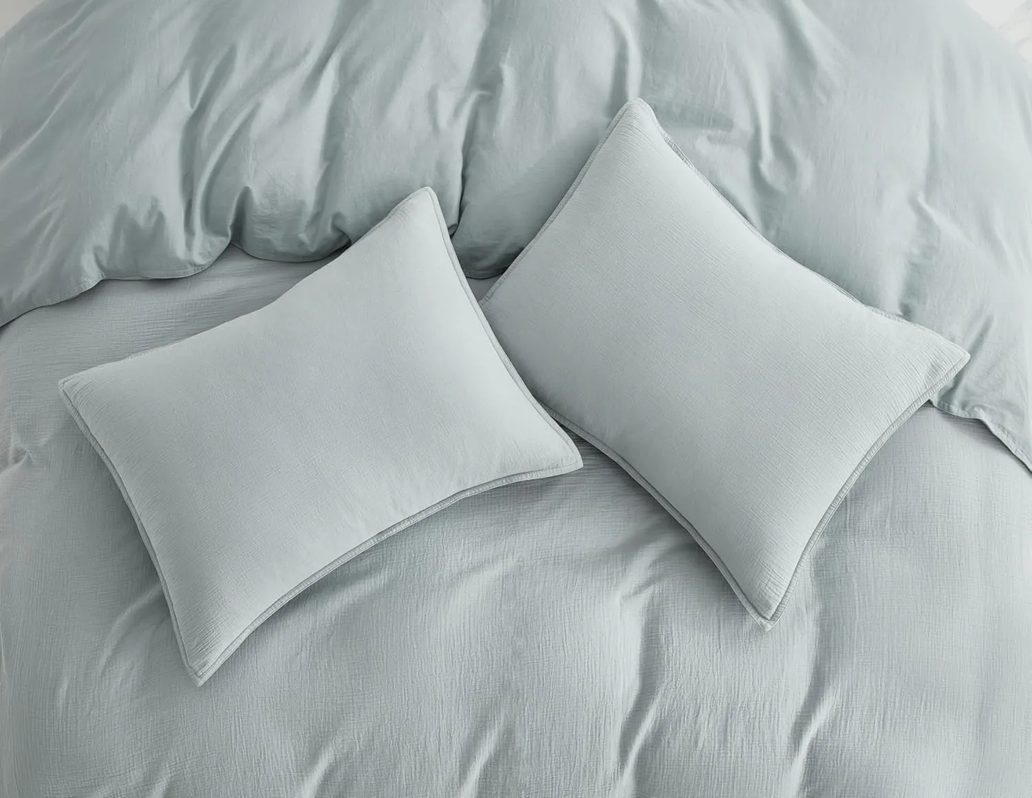 Chezmoi Collection Breeze 3-Piece Cotton Gauze Queen Duvet Cover Set, Light Blue-Gray Soft Washed Cotton Linen Like Textured Breathable Comforter Cover with Button Closure