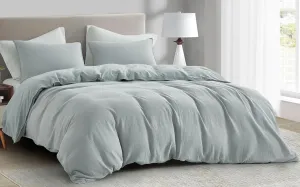 Chezmoi Collection Breeze 3-Piece Cotton Gauze Queen Duvet Cover Set, Light Blue-Gray Soft Washed Cotton Linen Like Textured Breathable Comforter Cover with Button Closure