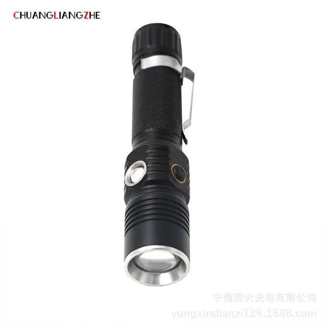 CHUANGLIANGZHE LEDT6 Light Flashlight Telescopic Focusing USB Rechargeable Flashlight UV Banknote Light Pen 18650 Battery