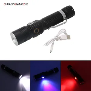 CHUANGLIANGZHE LEDT6 Light Flashlight Telescopic Focusing USB Rechargeable Flashlight UV Banknote Light Pen 18650 Battery