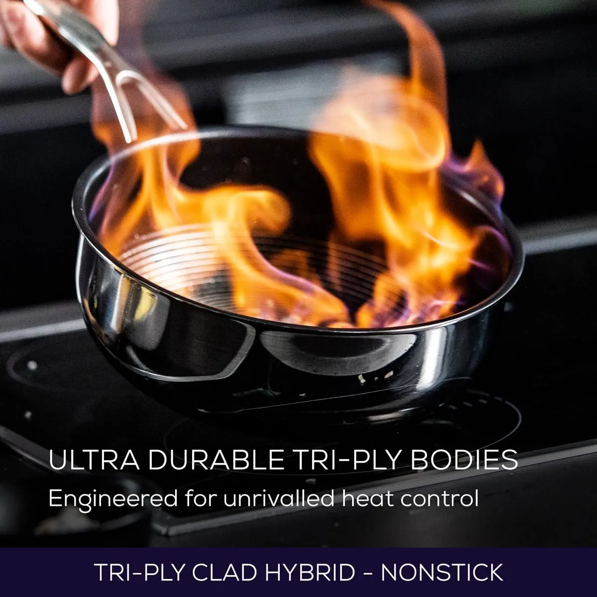 Circulon SteelShield C Series Stainless Steel Saute Pan with Lid 30cm/4.7L - Induction Suitable Stainless Steel Saute Pan with Hybrid Non Stick, Metal Utensil Safe & Dishwasher Safe Cookware