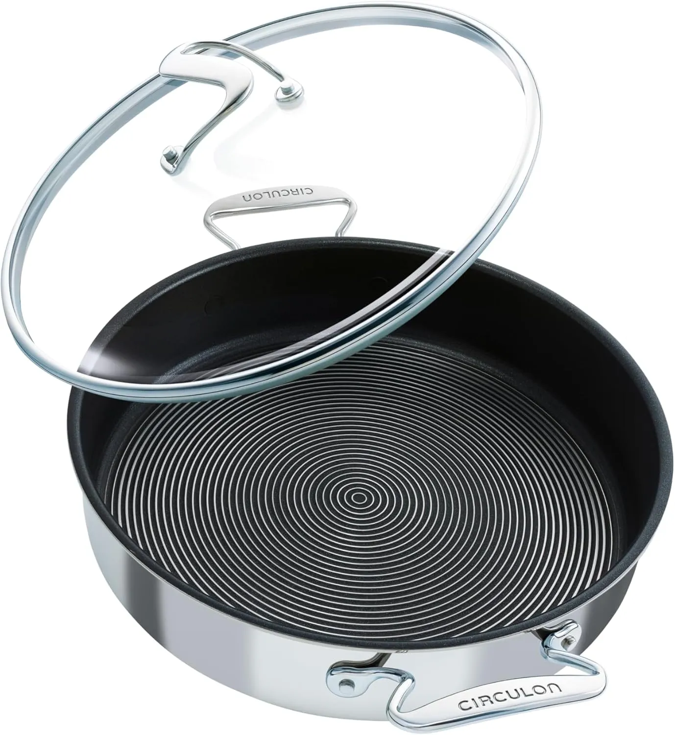 Circulon SteelShield C Series Stainless Steel Saute Pan with Lid 30cm/4.7L - Induction Suitable Stainless Steel Saute Pan with Hybrid Non Stick, Metal Utensil Safe & Dishwasher Safe Cookware