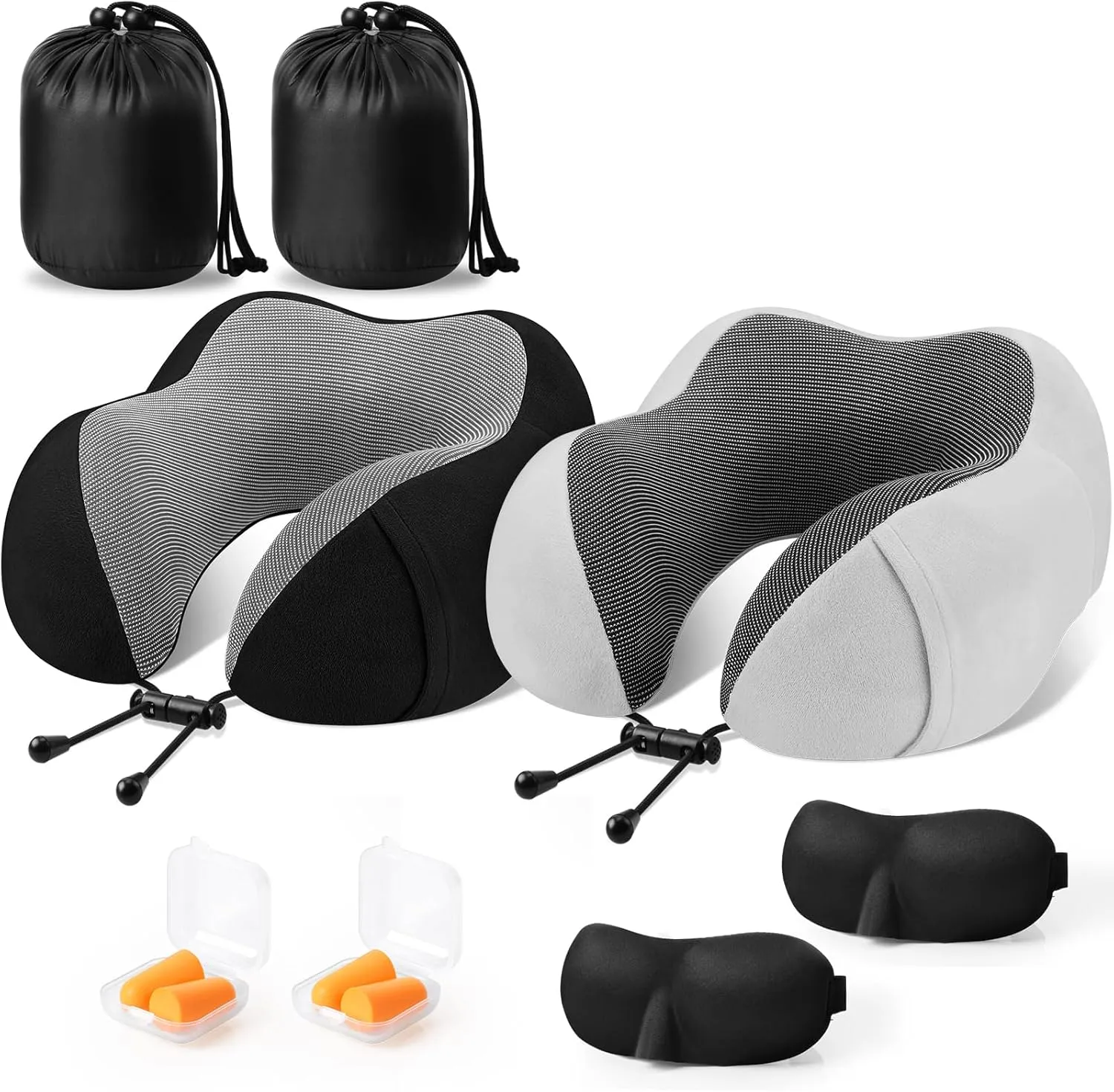 CloudBliss Travel Pillow Premium Memory Foam, Comfortable & Supportive Neck Pillow, Neck Pillows for Sleeping Travel, Airplane Pillow for Sleeping Airplane, Car, Office and Home（Black & Dark Grey）