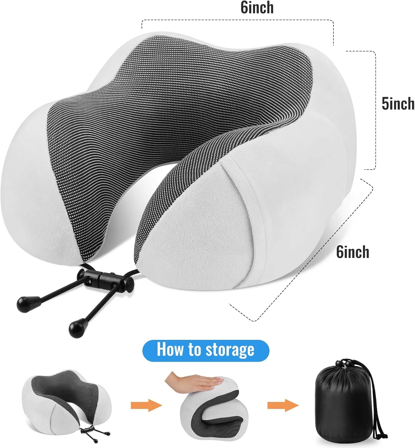 CloudBliss Travel Pillow Premium Memory Foam, Comfortable & Supportive Neck Pillow, Neck Pillows for Sleeping Travel, Airplane Pillow for Sleeping Airplane, Car, Office and Home（Black & Dark Grey）