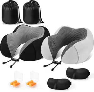 CloudBliss Travel Pillow Premium Memory Foam, Comfortable & Supportive Neck Pillow, Neck Pillows for Sleeping Travel, Airplane Pillow for Sleeping Airplane, Car, Office and Home（Black & Dark Grey）