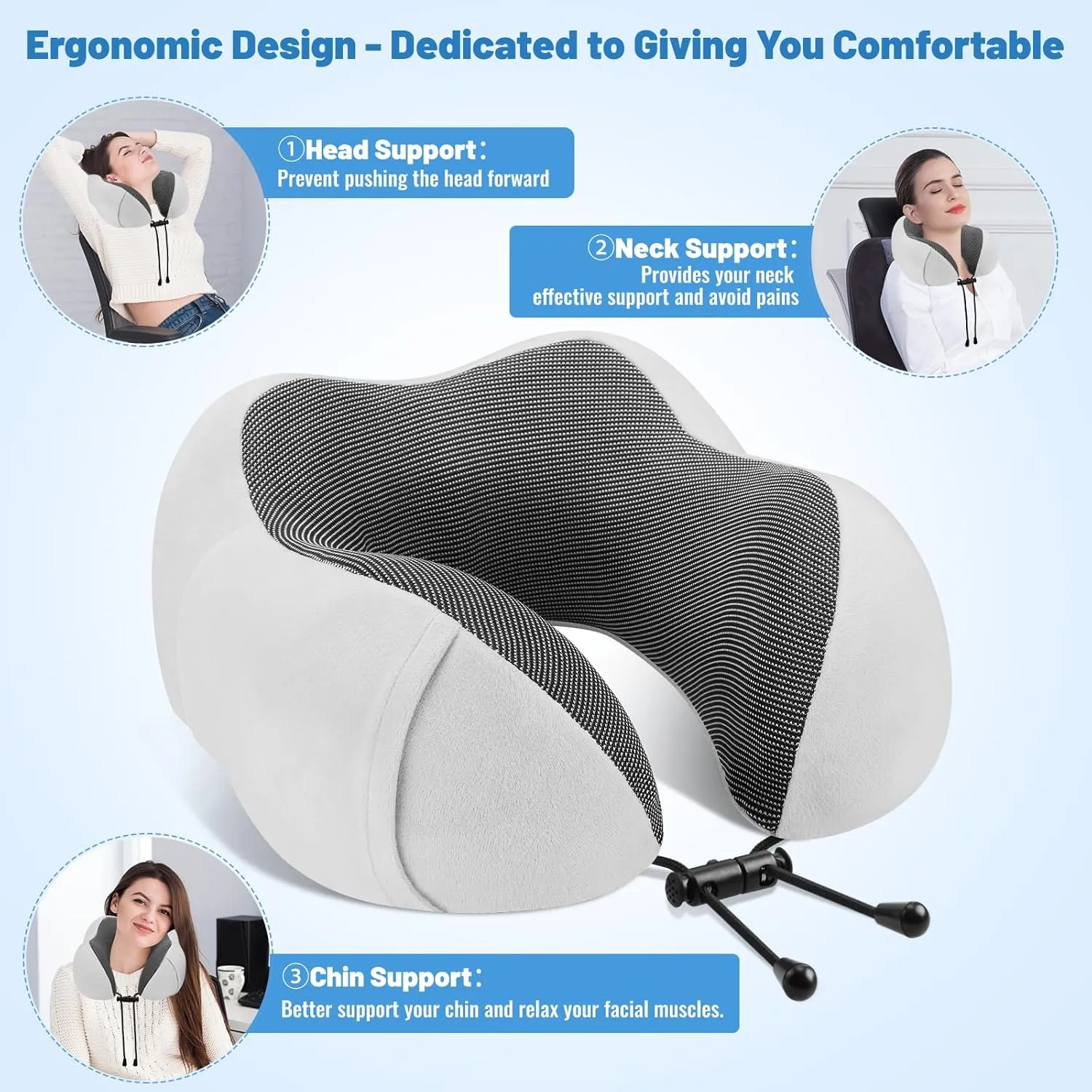 CloudBliss Travel Pillow Premium Memory Foam, Comfortable & Supportive Neck Pillow, Neck Pillows for Sleeping Travel, Airplane Pillow for Sleeping Airplane, Car, Office and Home（Black & Dark Grey）