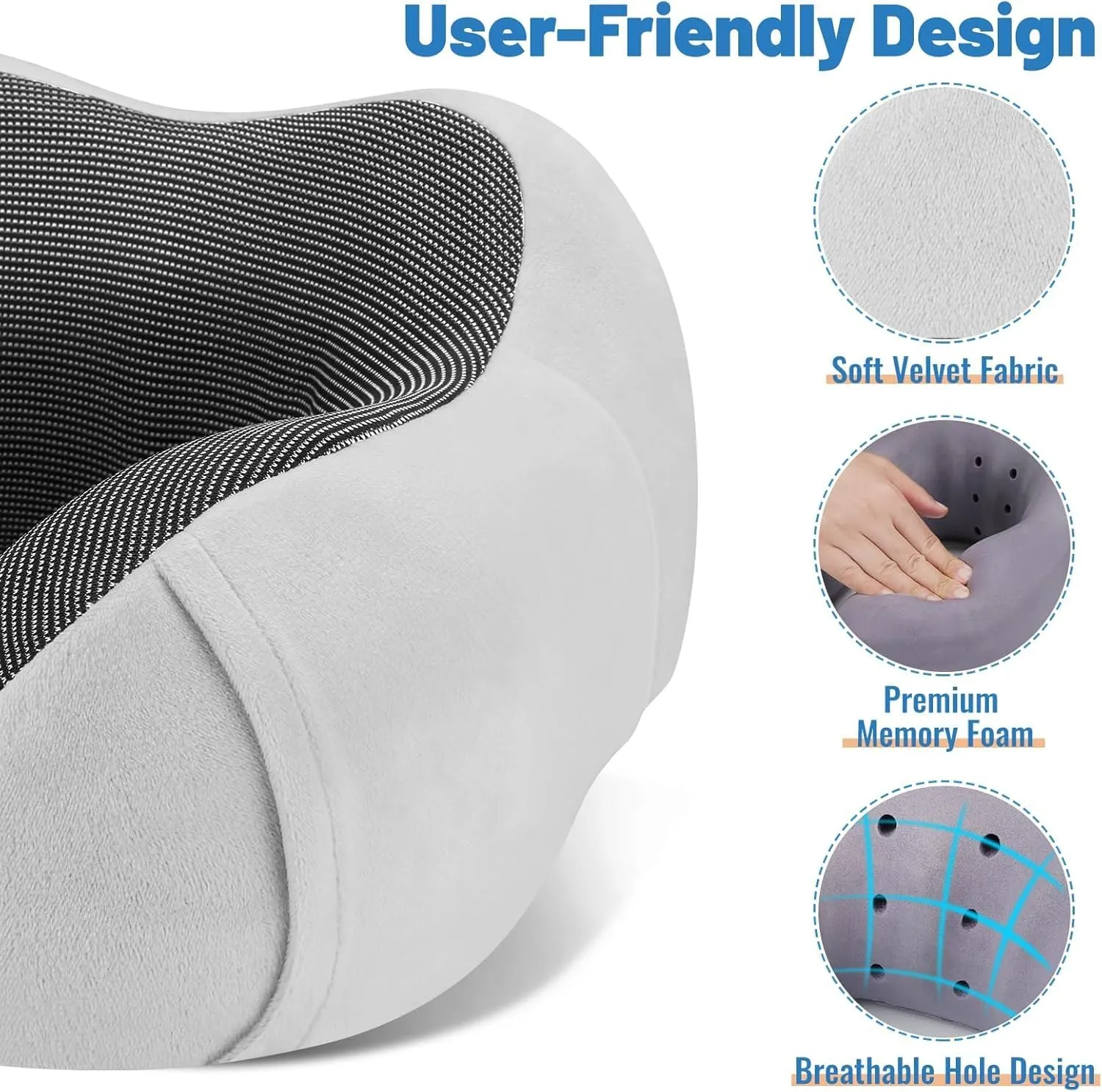 CloudBliss Travel Pillow Premium Memory Foam, Comfortable & Supportive Neck Pillow, Neck Pillows for Sleeping Travel, Airplane Pillow for Sleeping Airplane, Car, Office and Home（Black & Dark Grey）