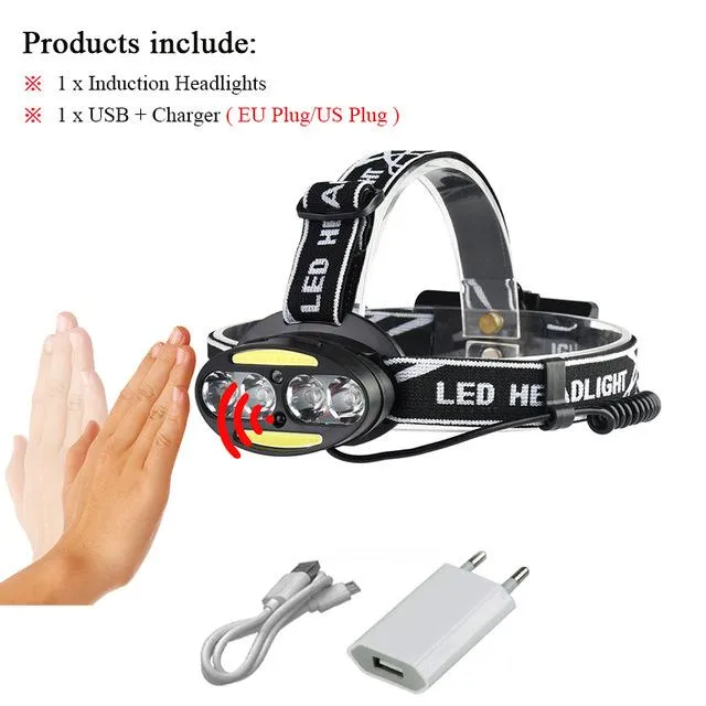 cob Infrared Induction led headlamp headlight xml t6 head flashlight torch USB rechargeable 18650 battery headtorch hoofdlamp