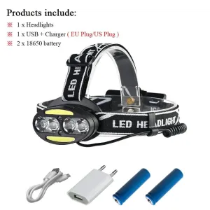 cob Infrared Induction led headlamp headlight xml t6 head flashlight torch USB rechargeable 18650 battery headtorch hoofdlamp