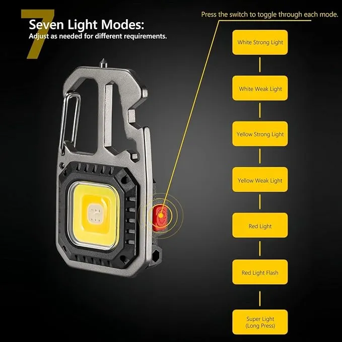 COB Keychain Work Light,COB Keychain Flashlight,Mini Portable Keychain Tools - USB Rechargeable, 800 Lumens,Multifunctional Work Light with Screwdriver- Portable Outdoor Emergency Lighting