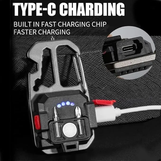 COB Keychain Work Light,COB Keychain Flashlight,Mini Portable Keychain Tools - USB Rechargeable, 800 Lumens,Multifunctional Work Light with Screwdriver- Portable Outdoor Emergency Lighting
