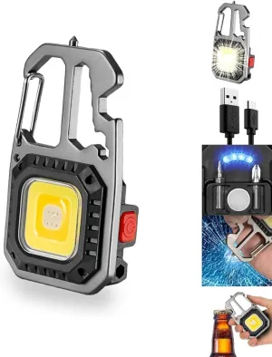 COB Keychain Work Light,COB Keychain Flashlight,Mini Portable Keychain Tools - USB Rechargeable, 800 Lumens,Multifunctional Work Light with Screwdriver- Portable Outdoor Emergency Lighting