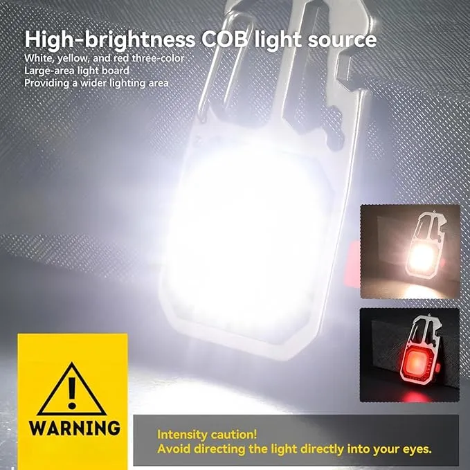 COB Keychain Work Light,COB Keychain Flashlight,Mini Portable Keychain Tools - USB Rechargeable, 800 Lumens,Multifunctional Work Light with Screwdriver- Portable Outdoor Emergency Lighting