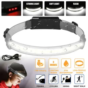 COB   LED Headlamp Headlight Torch Flashlight Work Light Bar Head Band Lamp 3 Mode