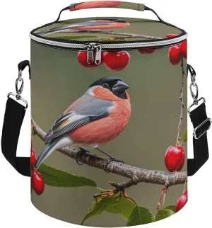 Collapsible Insulated Cooler Bag Finch with Cherry Print Leakproof Soft Cooler Bag Round Casserole Carrier for Hot & Cold Food