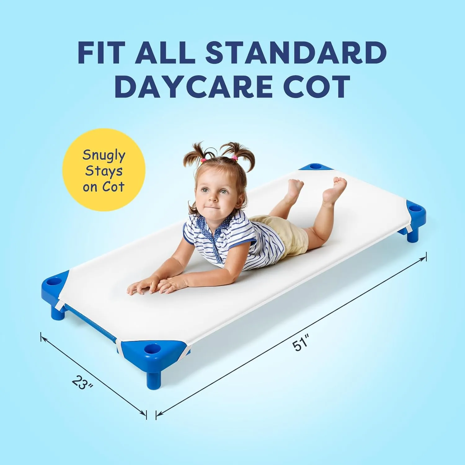 Comfyanno Cot Sheets for Daycare Standard Size - 23" x 51" - 10 Pack Bulk - Daycare Essentials - Soft & Comfortable Brushed Microfiber - Fitted Cot Cover - for Preschool Kids Nap Time - White