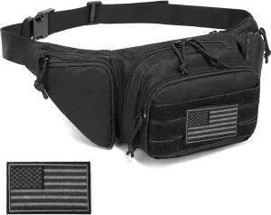Concealed Carry Pistol Pouch - Tactical Fanny Pack Holster,Waist Gun Bag,Fits Handgun,1911 and More with U.S Patch