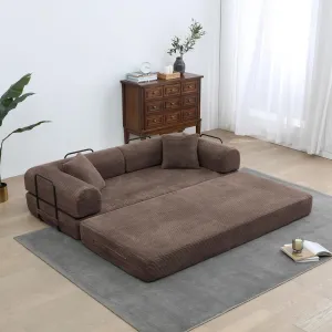 Convertible Folding Mattress Couch, Comfy Corduroy Sleeper Floor Sofa Bed with Fixed-Shape Frame, Floor Sofa with Armrest, Lounge Couch for Living Room Bedroom Lounge Studio,Brown