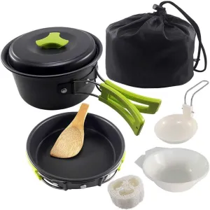 Cookware Camping Cookware Set 2 Person Camping Gear Campfire Utensils Non-Stick Cooking Lightweight Stackable Pot Pan Bowls Storage Bag