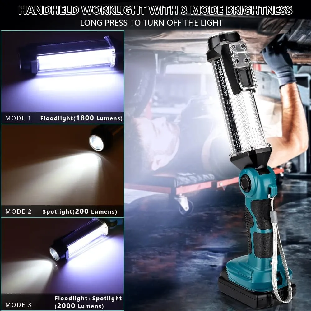 Cordless LED Work Light for Makita 18V Li-ion Battery, 35W 2000LM Outdoor Flashlight Portable Camping Lanterns with Hook, 90°Rotatable for Car Repairing, Job Site Lighting, Emergency
