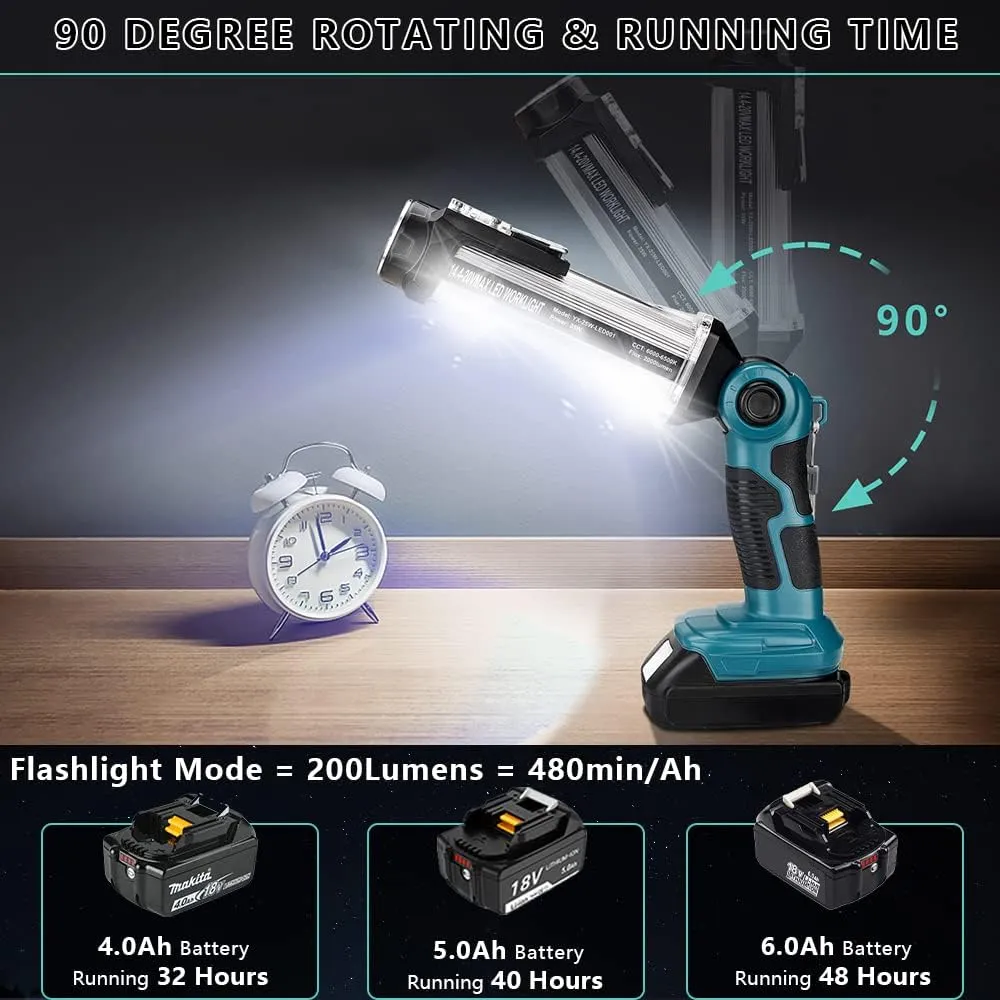 Cordless LED Work Light for Makita 18V Li-ion Battery, 35W 2000LM Outdoor Flashlight Portable Camping Lanterns with Hook, 90°Rotatable for Car Repairing, Job Site Lighting, Emergency