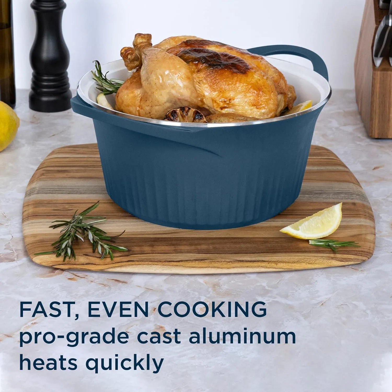 CorningWare, Non-Stick 5.5 Quart QuickHeat Dutch Oven Pot with Lid, Lightweight, Ceramic Non-Stick Interior Coating for Even Heat Cooking, Perfect for Baking, Frying, Searing and More, French Navy
