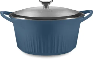 CorningWare, Non-Stick 5.5 Quart QuickHeat Dutch Oven Pot with Lid, Lightweight, Ceramic Non-Stick Interior Coating for Even Heat Cooking, Perfect for Baking, Frying, Searing and More, French Navy