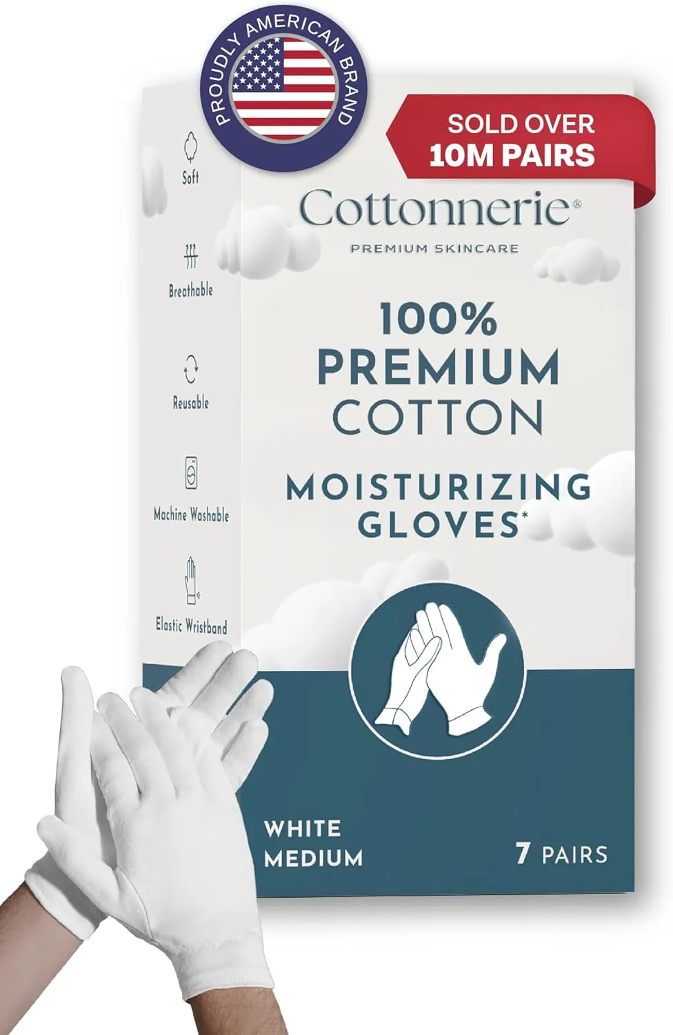 Cotton Gloves for Dry Hands Sleeping, Moisturizing Gloves Overnight, Hand Moisturizer Gloves, Moisture Gloves for Dry Hands Overnight, Sleeping Gloves, Eczema Gloves, Medium 7 Pair