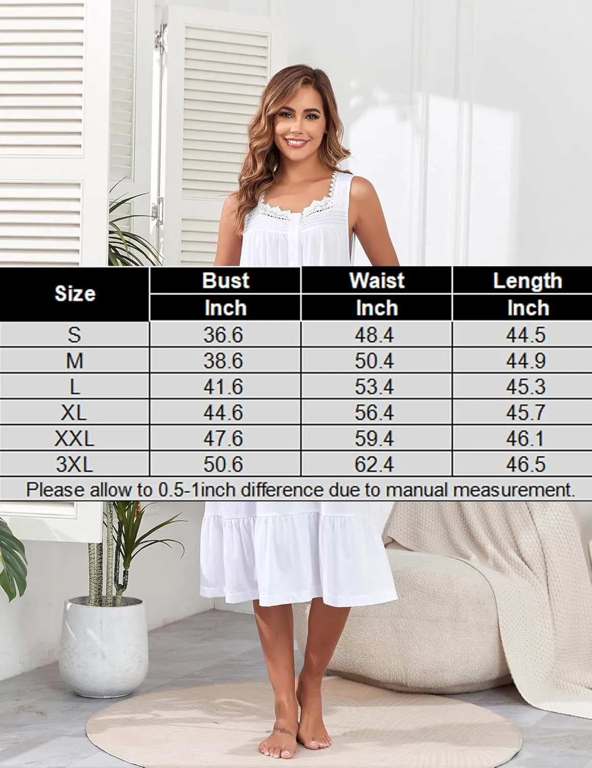 Cotton Nightgowns For Women Long House Dress Soft Sleepshirts With Pockets S-3XL