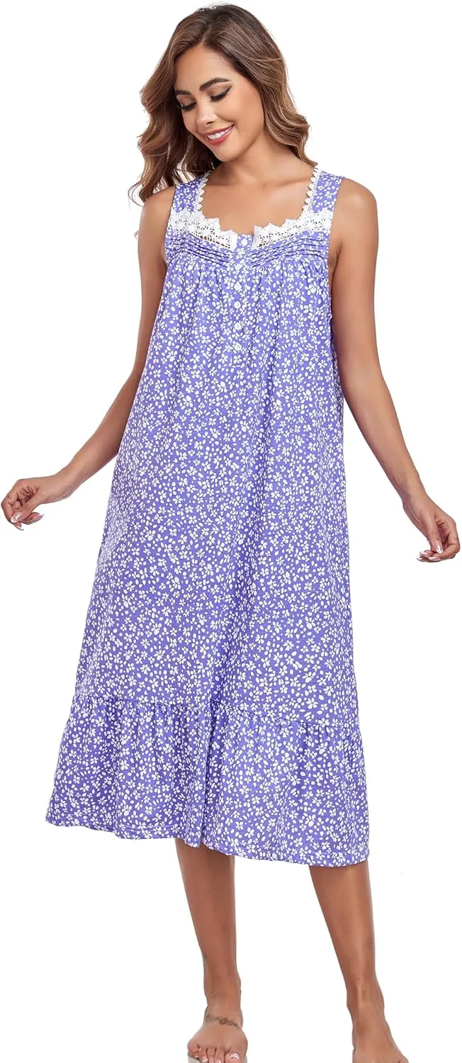 Cotton Nightgowns For Women Long House Dress Soft Sleepshirts With Pockets S-3XL