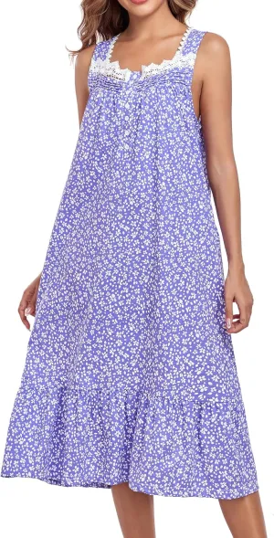 Cotton Nightgowns For Women Long House Dress Soft Sleepshirts With Pockets S-3XL